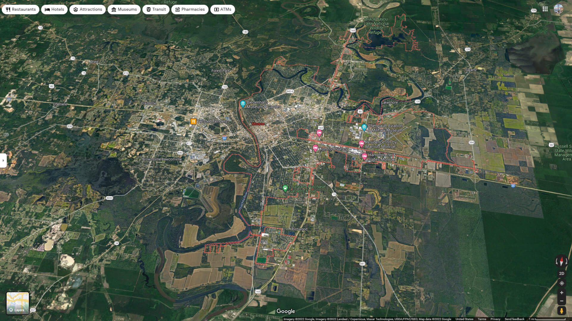 Monroe Aerial Map Louisiana